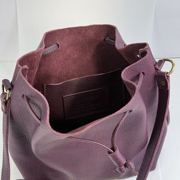 Portland Leather Goods Bucket Bag Purse Crossbody Plum Wine Color Drawstring - Picture 5 of 16